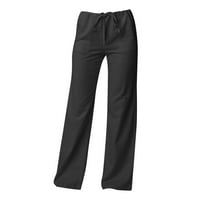 Obične široke Pamučne Ležerne hlače s ravnim nogavicama jednostavnog i sofisticiranog dizajna u crnoj boji, a-line