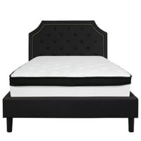 ; Krevet na platformi u punoj veličini s čupavim presvlakama od crne tkanine i madracem od memorijske pjene