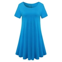 Ženske majice kratkih rukava jednobojna bluza Ležerne ženske ljetne tunike Okrugli vrat modni nebesko plavi 2