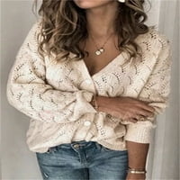 Ženski pleteni džemper s izrezom u obliku slova U I dugmadima s dugim rukavima, ležerni široki džemperi