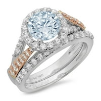 2. Dijamant okruglog reza s prirodnim švicarskim plavim topazom od bijelog ružičastog zlata 18k s naglascima vjenčani