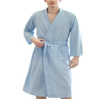 Muška pidžama s dugim rukavima, Lagani ogrtači za spavaću sobu, labavi kućni ogrtač s remenom, Nebeskoplavi;