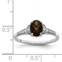 Prsten od čistog srebra s rodijem, dimljenim kvarcom i dijamantom