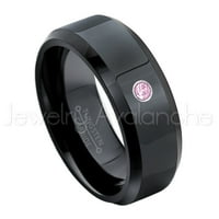 Beveled Edge Crni prsten za volfram - 0,07CT pasijans ružičasti turmalin prsten - Personalizirani vjenčani prsten