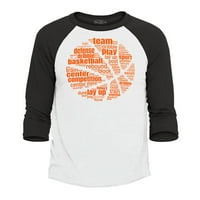 Muška košarkaška majica s natpisom oblak narančaste boje i silueta lopte, Raglan Baseball majica, mala, bijela,