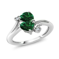 Kralj dragulja 1. Prsten od sterling srebra s imitacijom zelenog smaragda u obliku srca od 1 karata