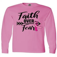 Majica s dugim rukavima Za podizanje svijesti o raku dojke vjera preko straha s ružičastom vrpcom i strelicom
