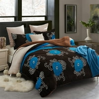 Teška Sherpa Fleece krevet pokrivač i jastučnice, kraljica crno plava