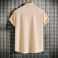 Muška gumba dolje dolje majice kratkih rukava s ovratnikom pamučne lanene majice Čvrsta boja košulje za odmor