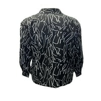WRCNote Women Gumb Down s džepnim košuljama s jednim grudima Rad rever vrat vrhovi apstraktna ispis bluza crna