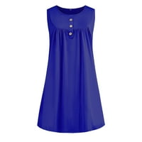 Ženski modni prsluk s visokim strukom, haljina za ljuljanje Plus size, okrugli vrat, gumbi, plava + inča