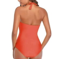 Ženski bez leđa navučen retro višebojni bikini kupaći kostim narančasto l