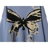 Ženski džemper s printom leptira Okrugli vrat pletenina dugih rukava