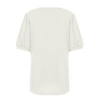 Ženske ljetne majice, Ženska bluza s izrezom u obliku slova u, Ležerne jednobojne košulje kratkih rukava, bijele