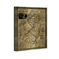Wynwood Studio Maps and Flags Wall Art Canvas Otisci 'Karta New Jersey Black and Gold' Us State Maps - Zlato,