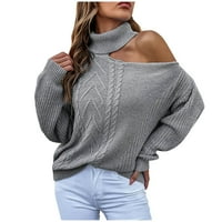 Rasprodaja ženskih džempera opušteni topli pulover s dolčevitom bez ramena lagani mekani džemper s dugim rukavima