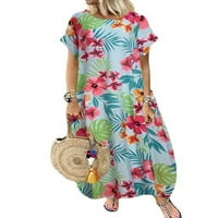 Uerlsty plus veličina žena cvjetni kratki rukavi cvjetni labavi caftan dugački maxi haljina za sunčanje