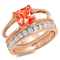 2. dijamant izrezan princeza imitacija Crvenog dijamanta od ružičastog zlata 14k s naglascima vjenčani set od