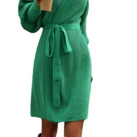 Casual običan v vrat dugi rukav zelene haljine džempera