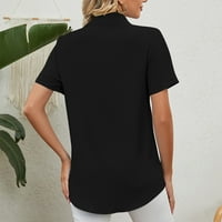 Ženske bluze ženska modna ležerna čvrsta labava gumba s kratkim rukavima s V-izrezom crna xl