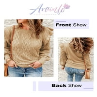 Arainlo ženska posada vrat labavi pulover pulover kabel ruffled džemper blok traka osnovni stil chunky pleteni