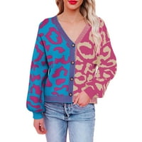 Preveliki džemperi za žene plus veličine dugih rukava dugin dugd cardigan leopard print colorblock casual v vrat