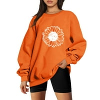 Ketyyh-chn ženske dukseve polovine zip obrezane puloverske majice narančaste, m