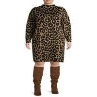 Terra & Sky Women's Plus Size Leopard Jacquard Dresper haljina