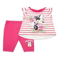 Disney Minnie Mouse Baby Girl Stripe Top & Capri Outfit za nogu, set