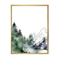DesignTart 'Drveće sa zimskom tamnoplavom planinskom krajoliku III' Moderno uokvireno platno zidne umjetničke