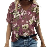 Joau Womens Plus TUNIC TOPIS Ljetna modna cvjetna cvjetna tiskana kratka rukava V vrat labava ležerna majica na