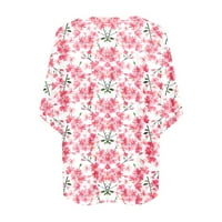 Tosmy Womens Tops Ladies Casual Crew Neck Digitalni tisak moda majica s majica od sedam točaka za žene