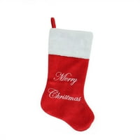 20,5 baršunasta božićna čarapa s crvenim i srebrnim vezom Sretan Božić s manžetnom od bijelog krzna
