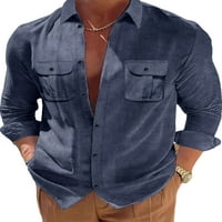 LUMONO MEN CORDUROY Košulje rever vrat dugi rukav gumb za bluze dolje Labavi vrhovi mornarsko plava 2xl