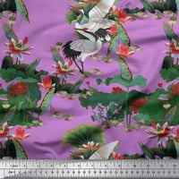 Soimoi poliester krep tkanina s sandhill dizalicama, lišće i lotos cvjetna tkanina tkanina u dvorištu široko