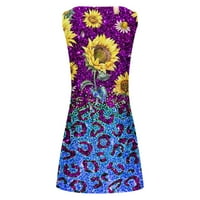 Plus haljine za žene za žene Summer Vintage blistavo leopard print za rukav bez rukava zarez midi haljina