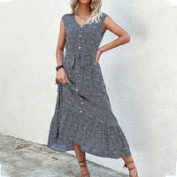 Lhked ženske haljine Ljetne haljine za žene modni ženski gumb za tiskanje za tiskanje V-izreck Maxi Maxi ljetni