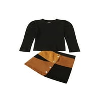 Jedna otvaranje modne dojenčadi odjeća za djevojčice Postavlja čvrste crne džempere+kožna patchwork suknja odjeća