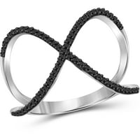 Jewelersclub Sterling Silver Criss Cross Ring - 0. Carat Crni dijamantni prsten sa. Srebrni prsten od sterlinga