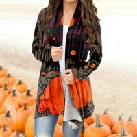 Mlqidk pleteni kardigans za žene dugih rukava kardigan halloween grafička boja bundeve casual drapeamske gustine