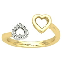 10k žuti Zlatni prsten s dijamantima od dva srca, veličina 5