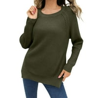 Ketyyh-CHN džemper za žensku V-izrezu dugi rukav labavi ležerni pleteni pulover džemper bluza vojska zelena, 2xl