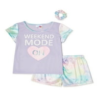 Btween Girl's Tie-Dye Weekend Mode Pijama Shorts Set s besplatnim odgovarajućim kosom Scrunchie, 2-komad, veličine