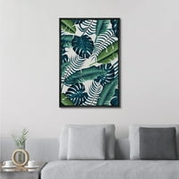 Tropska plava zelena tirkizna džungla Monstera uzorak lišća priroda ilustracije divljih životinja Moderna umjetnost