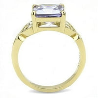 Zlatni prsten od nehrđajućeg čelika od nehrđajućeg čelika s kubičnim cirkonijskim cirkonima i svijetlim ametistom