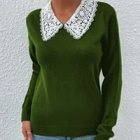Pleteni jednobojni pulover s okruglim vratom s dugim rukavima, ošišani džemperi za žene u zelenoj boji, u veličini