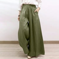 Ženske modne ljetne obične Ležerne duge hlače s džepovima i elastičnim elastičnim strukom 96 94487138