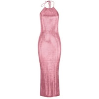 CETHRIO Ljetna ležerna haljina - Čvrsta camis seksi večernja haljina na kaiševima bez rukava ružičasta haljina