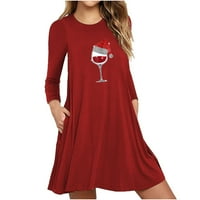 Maxi haljina za žene modne žene okrugli ovratnik haljina dugih rukava ležerna zabava dugačka haljina vino