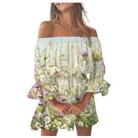 Ženske ljetne Ležerne haljine s ramena s kratkim rukavima s cvjetnim kratkim rukavima A kroja haljina s ramena